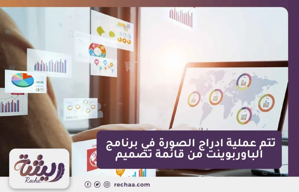 تتم عملية ادراج الصورة في برنامج الباوربوينت من قائمة تصميم